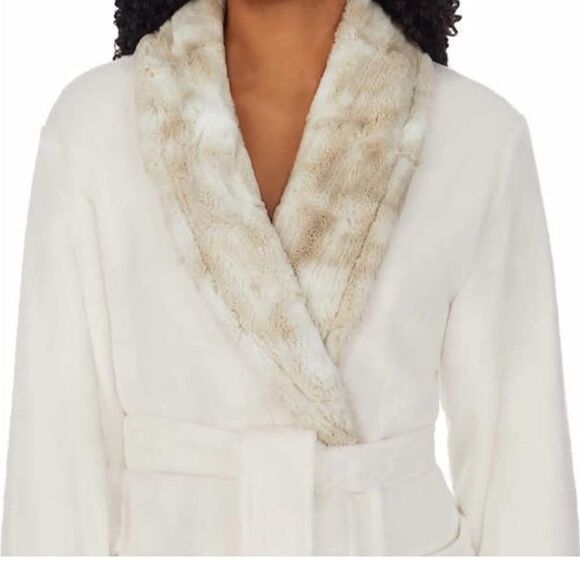 NEW Carole Hochman Ladies Long Full Length Plush Robe, Cream Beige Collar Cuff S - Picture 2 of 12